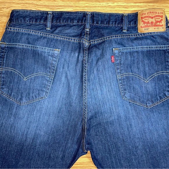 Levi’s 505 Regular Fit Straight Denim Jeans Mens Size 42x30 Dark Wash EUC - Picture 11 of 16